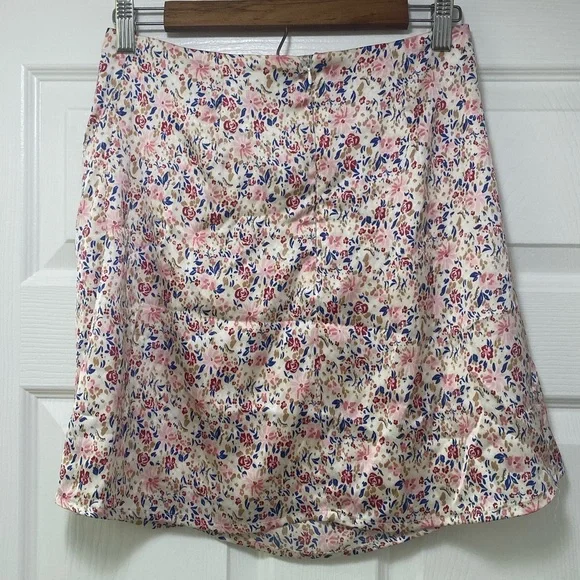 japna mini skater skirt floral women’s satin rose soft double lined medium M - Picture 5 of 7